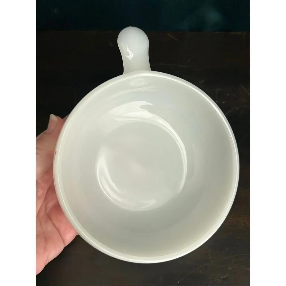 Oven-Proof White Milk Glass Handled Chili Soup Cereal Bowl